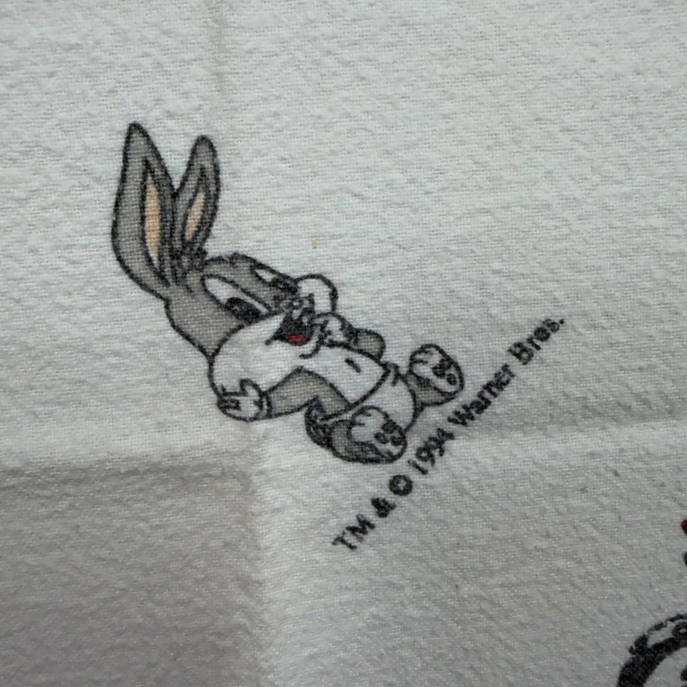 Warner Bros Baby Blanket Looney Tunes 1994 Vintage Flannel White Nursery Baby